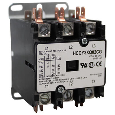 Groen 148102 3 Pole, Contactor W/ 24V Coil, 50/60HZ, 40A Resistive, 30A Inductive