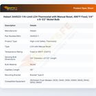 Hobart 344523-1 Hi-Limit LCH Thermostat with Manual Reset, 490&deg;F Fixed, 1/4" x 6-1/2" Nickel Bulb