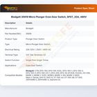 Blodgett 35919 Micro Plunger Oven Door Switch, SPST, 20A, 480V