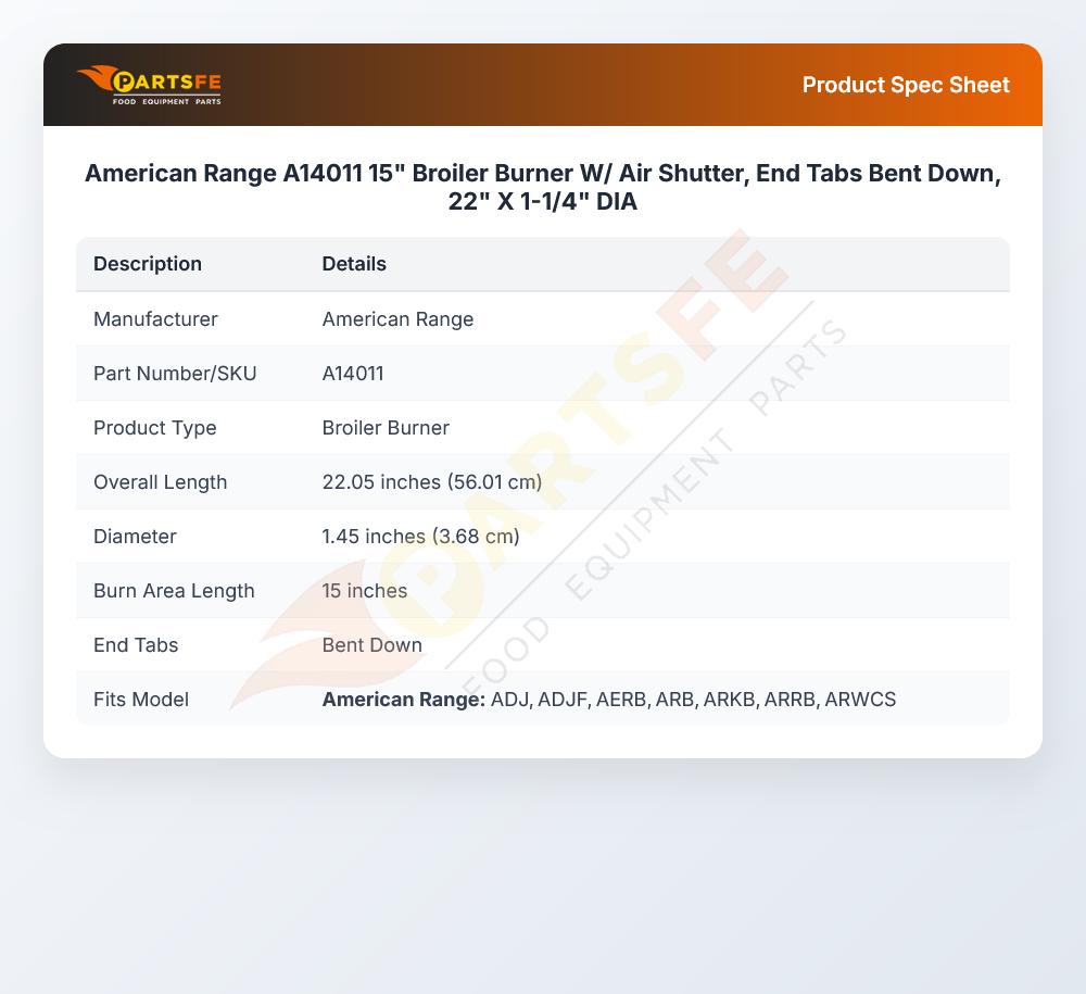 American Range A14011 Radiant Broiler Burner ARRB AERB ARKB