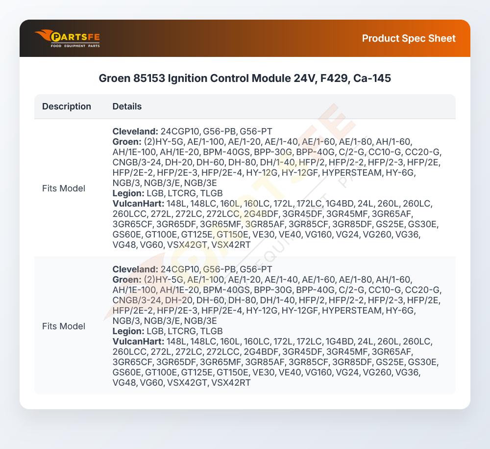 Groen 85153 Ignition Control Module 24V, F429, Ca-145