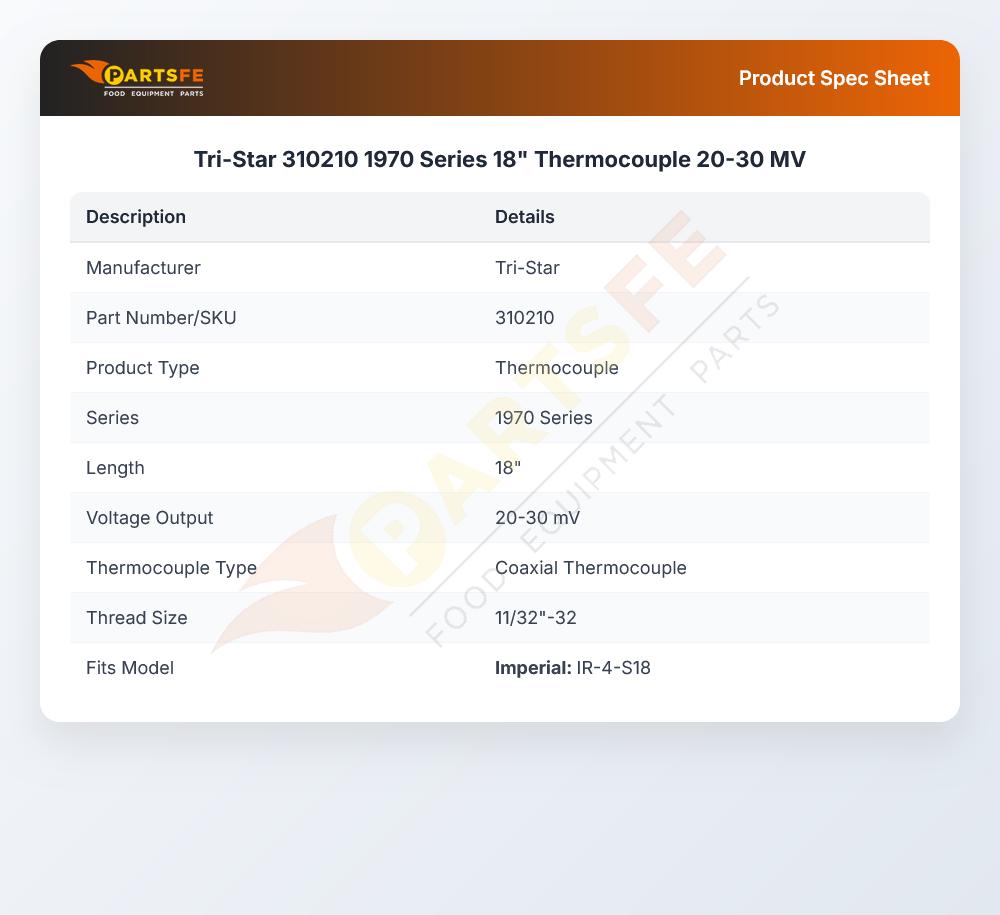 Tri-Star 310210 Thermocouple 18" 20-30mV 1970 Series
