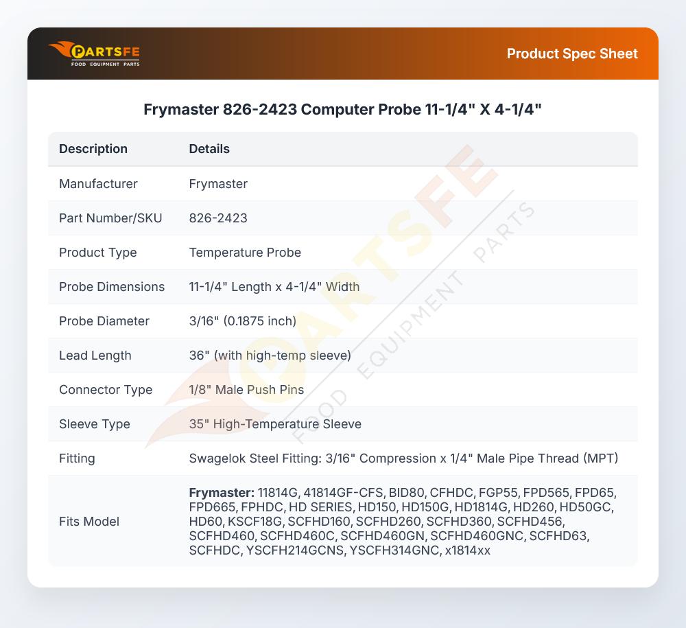 Frymaster 826-2423 Computer Probe 11-1/4" X 4-1/4"