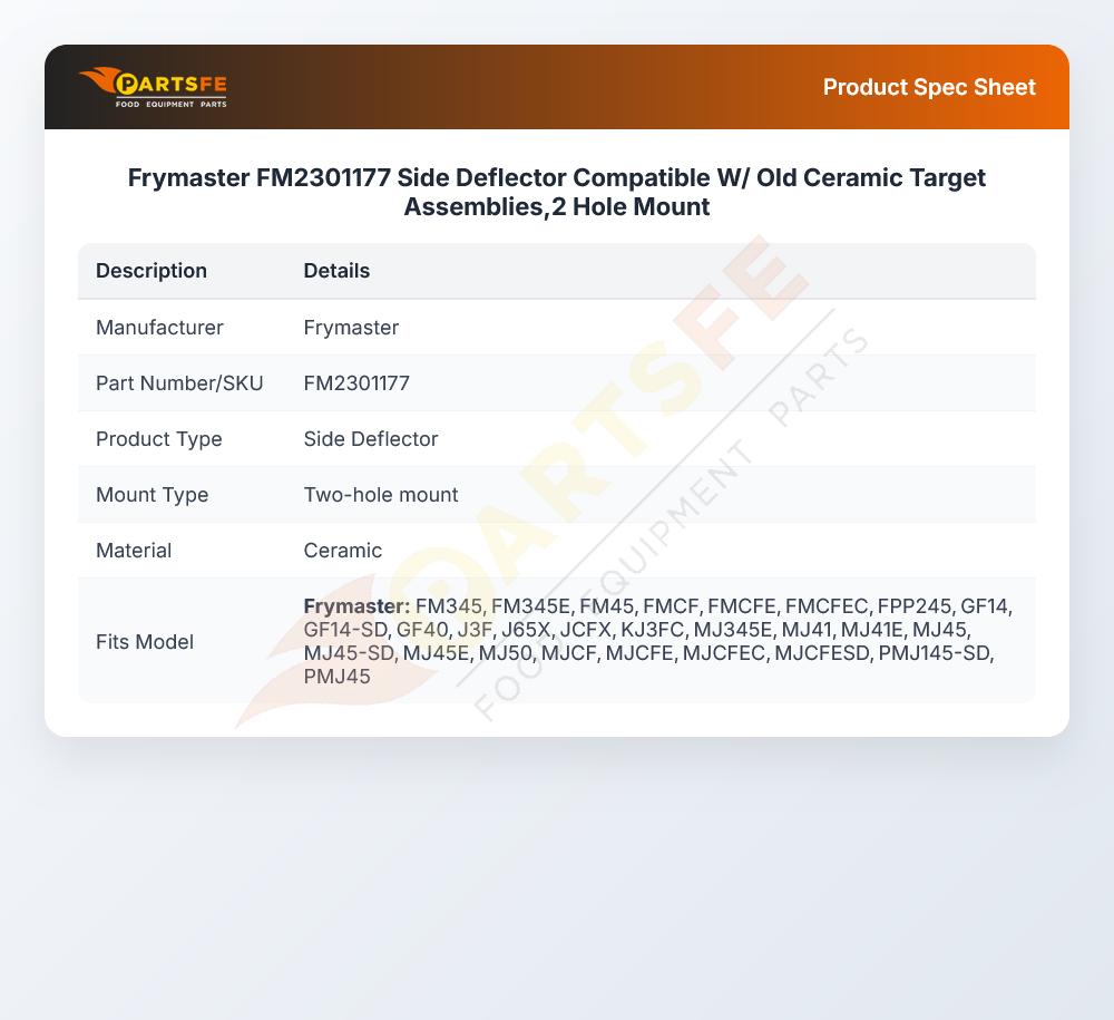 Frymaster FM2301177 Side Deflector Target Assembly 45 CF