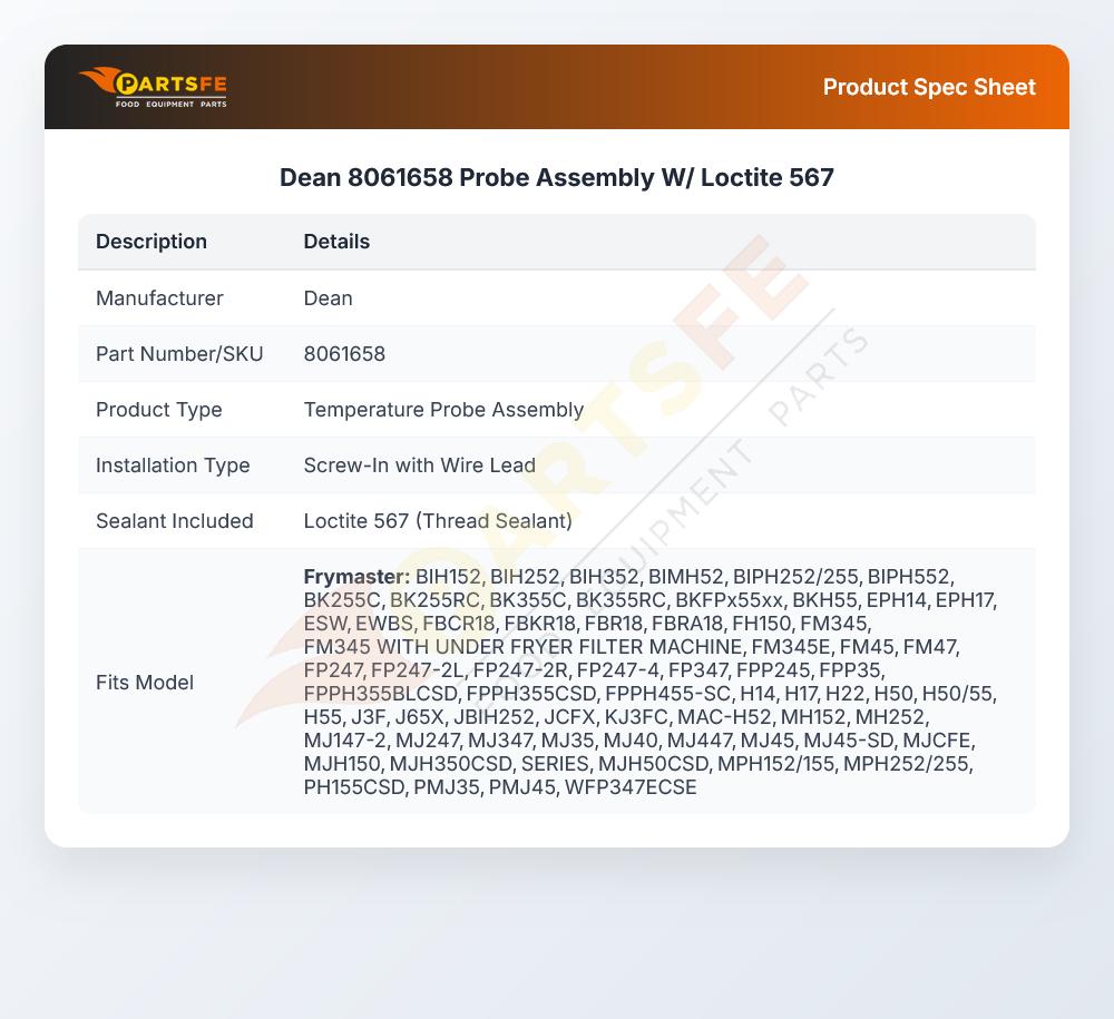 Dean 8061658 Probe Assembly W/ Loctite 567