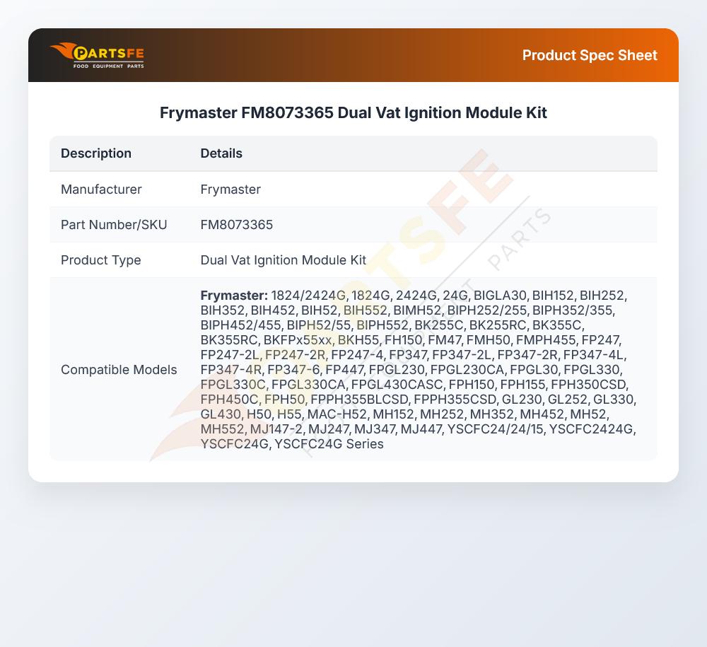 Frymaster FM8073365 Dual Vat Ignition Module Kit