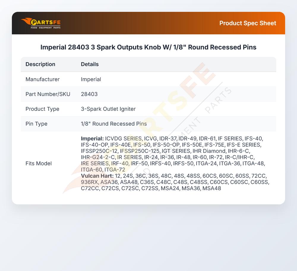 Imperial 28403 Griddle 3-Spark Output Igniter