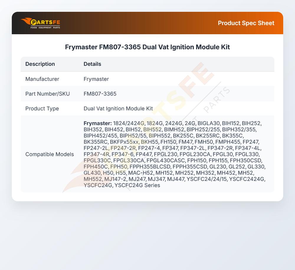 Frymaster FM807-3365 Dual Vat Ignition Module Kit