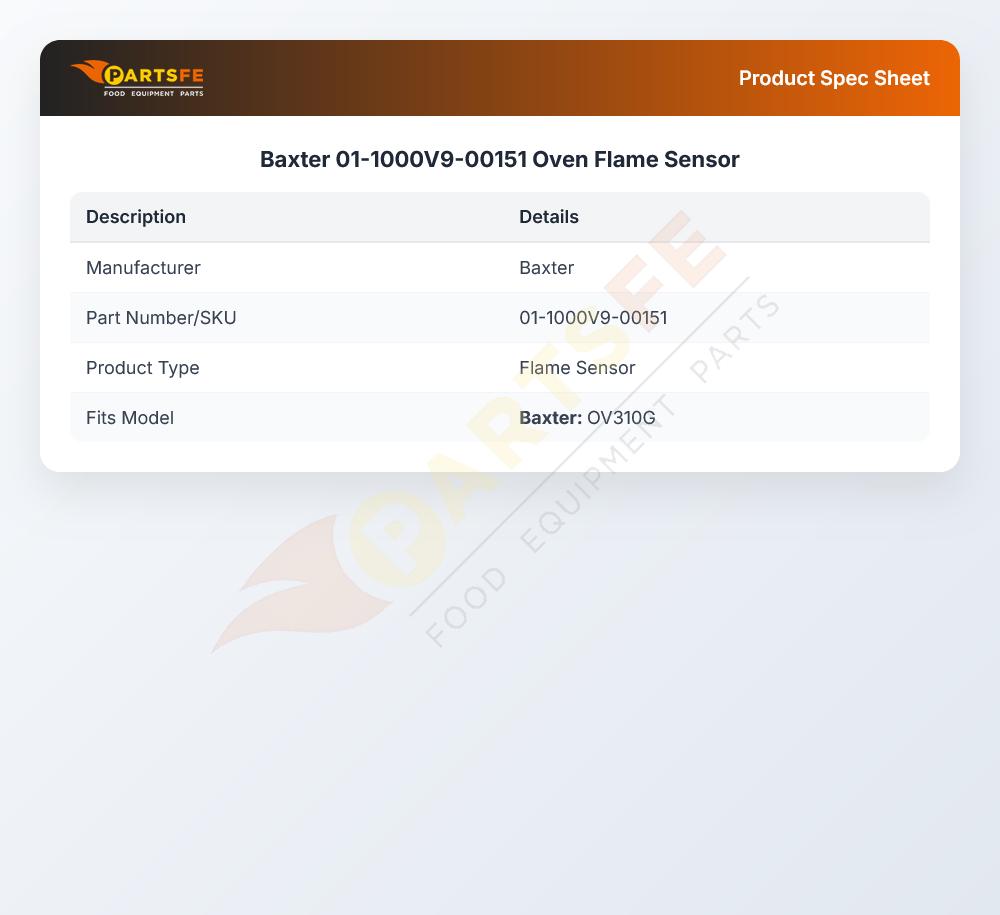 Baxter 01-1000V9-00151 Oven Flame Sensor