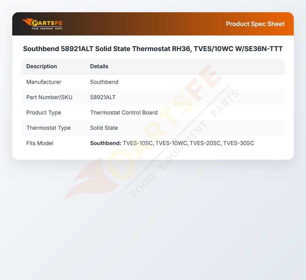Southbend 58921ALT Solid State Thermostat RH36, TVES/10WC W/SE36N-TTT