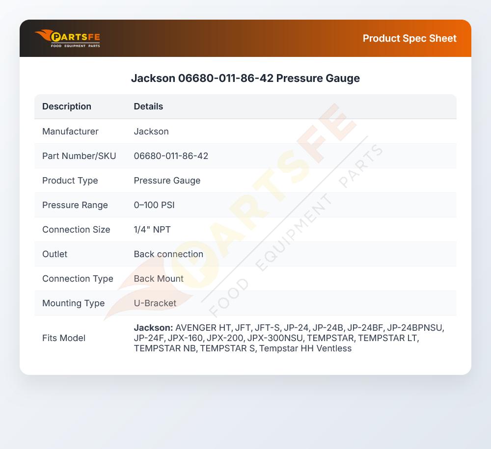 Jackson 06680-011-86-42 Pressure Gauge