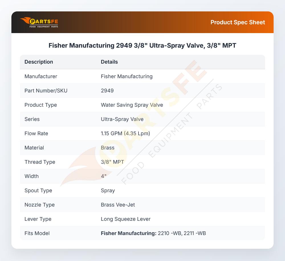 Fisher Manufacturing 2949 Ultra Spray Valve 1.15 GPM