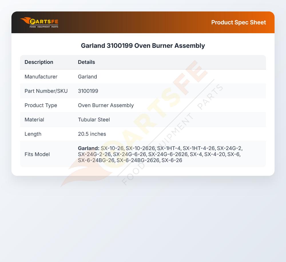 Garland 3100199 Oven Burner Assembly