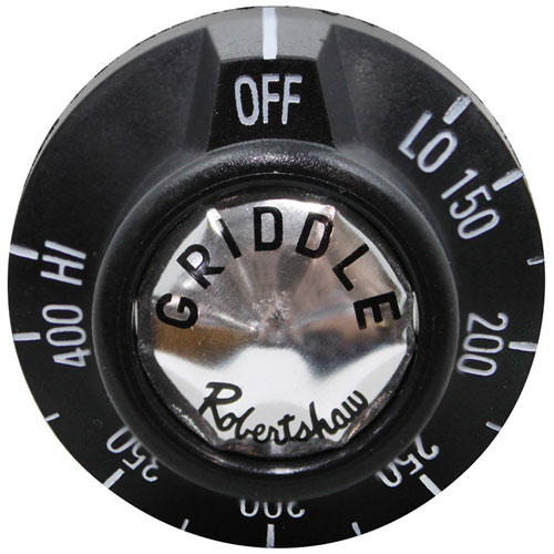 Comstock Castle 18017 BJ Thermostat Black Knob 1-15/16" DIA, OFF-LOW-150-400-HIGH, Mount 11/16", Notch Down, 1" Protrusion