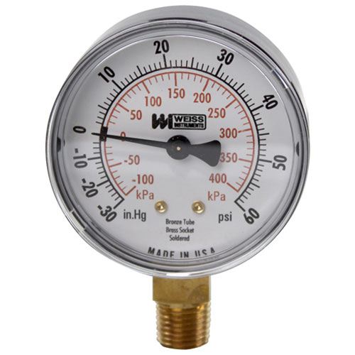 Groen 1594 2-1/2"DIA Dual Scale Vacuum / Pressure Gauge W/ 1/4" Mpt Bottom