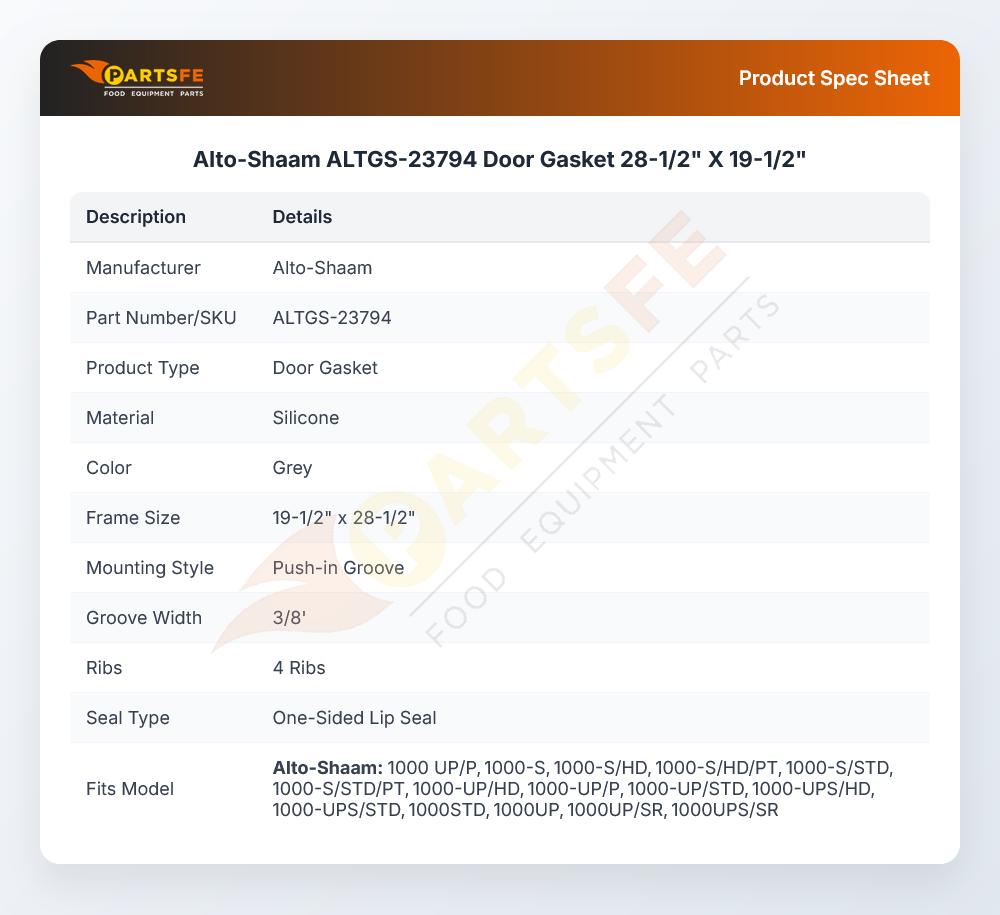 Alto-Shaam ALTGS-23794 Door Gasket 28-1/2" X 19-1/2"