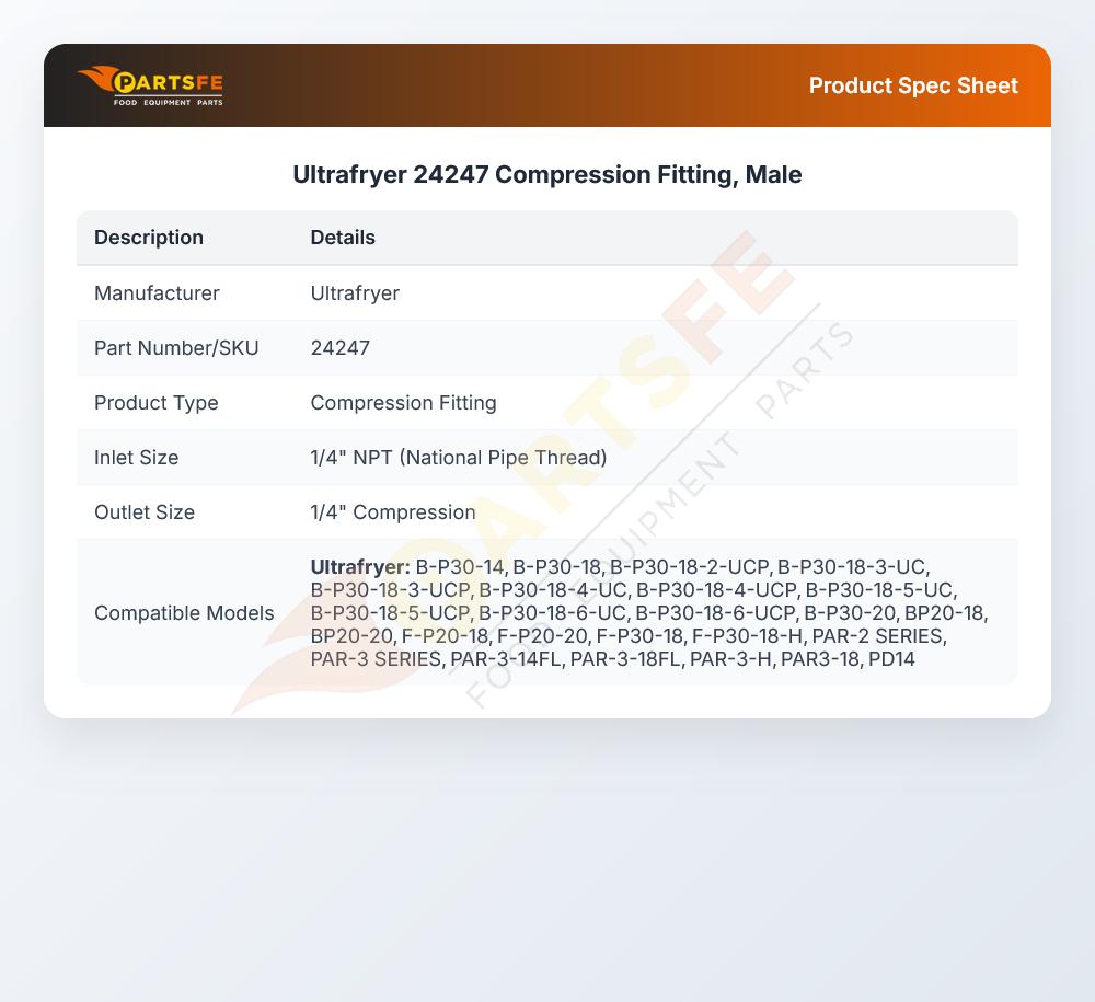 Ultrafryer 24247 Gas Fryer Compression Fitting Male