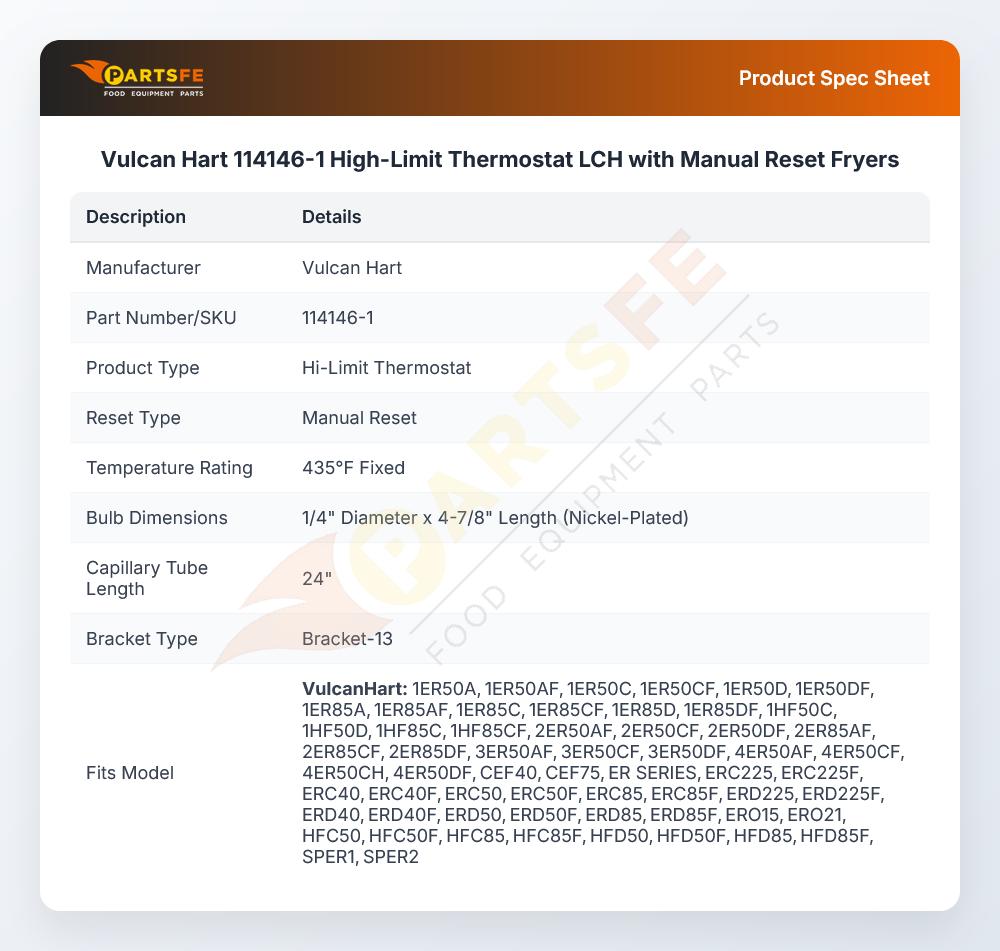 Vulcan Hart 114146-1 High-Limit Thermostat LCH with Manual Reset Fryers