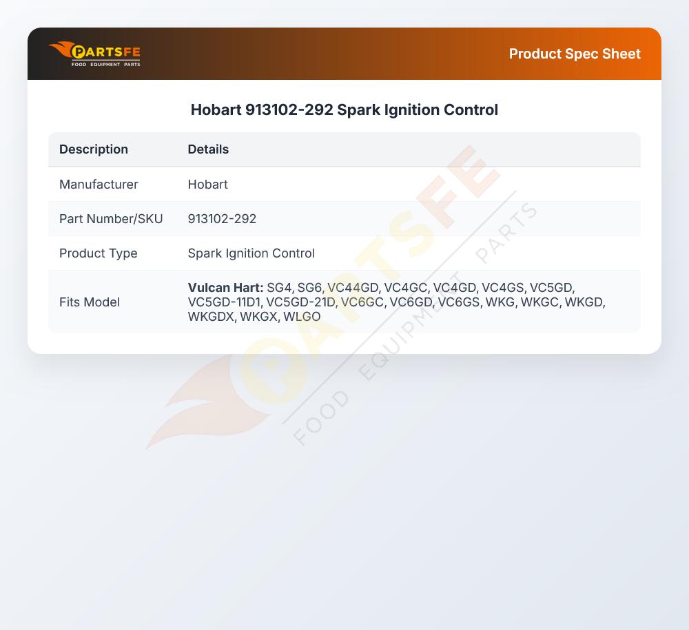 Hobart 913102-292 Spark Ignition Control