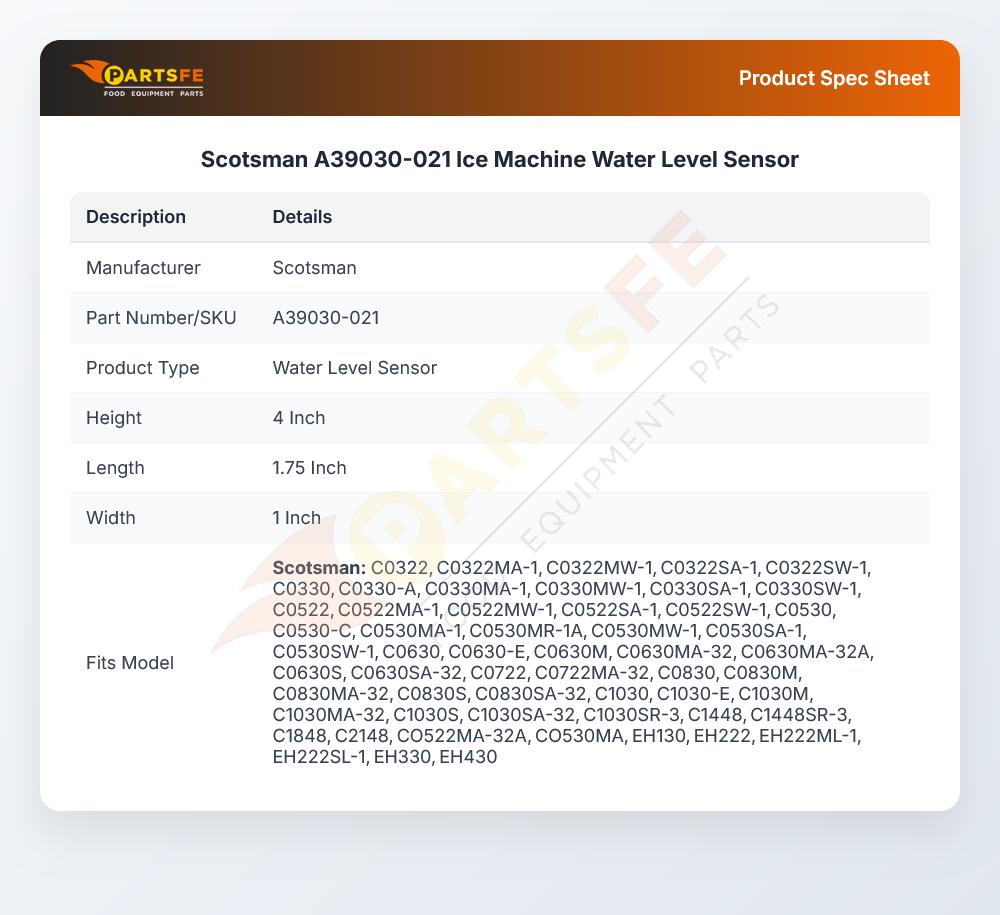 Scotsman A39030-021 Ice Machine Water Level Sensor