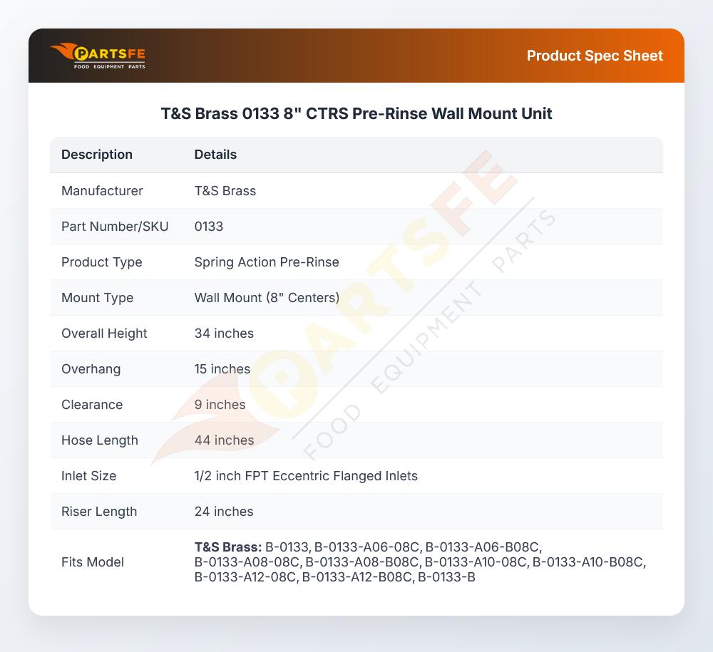 T&S Brass 0133 8" CTRS Pre-Rinse Wall Mount Unit