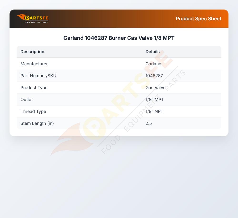 Garland 1046287 Gas Valve 1/8" MPT