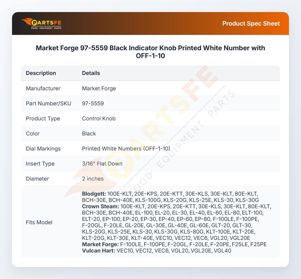 Market Forge 97-5559 Black Indicator Knob Printed White Number with OFF-1-10