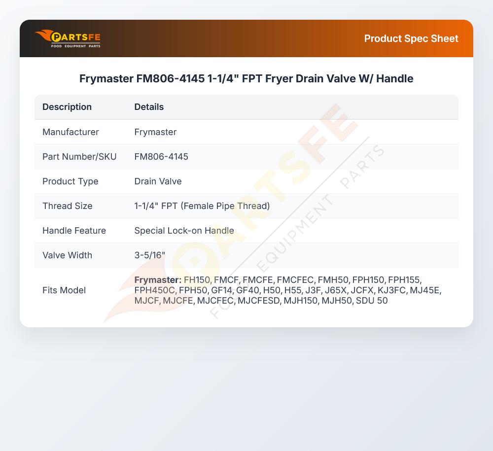 Frymaster FM806-4145 1-1/4" FPT Fryer Drain Valve W/ Handle