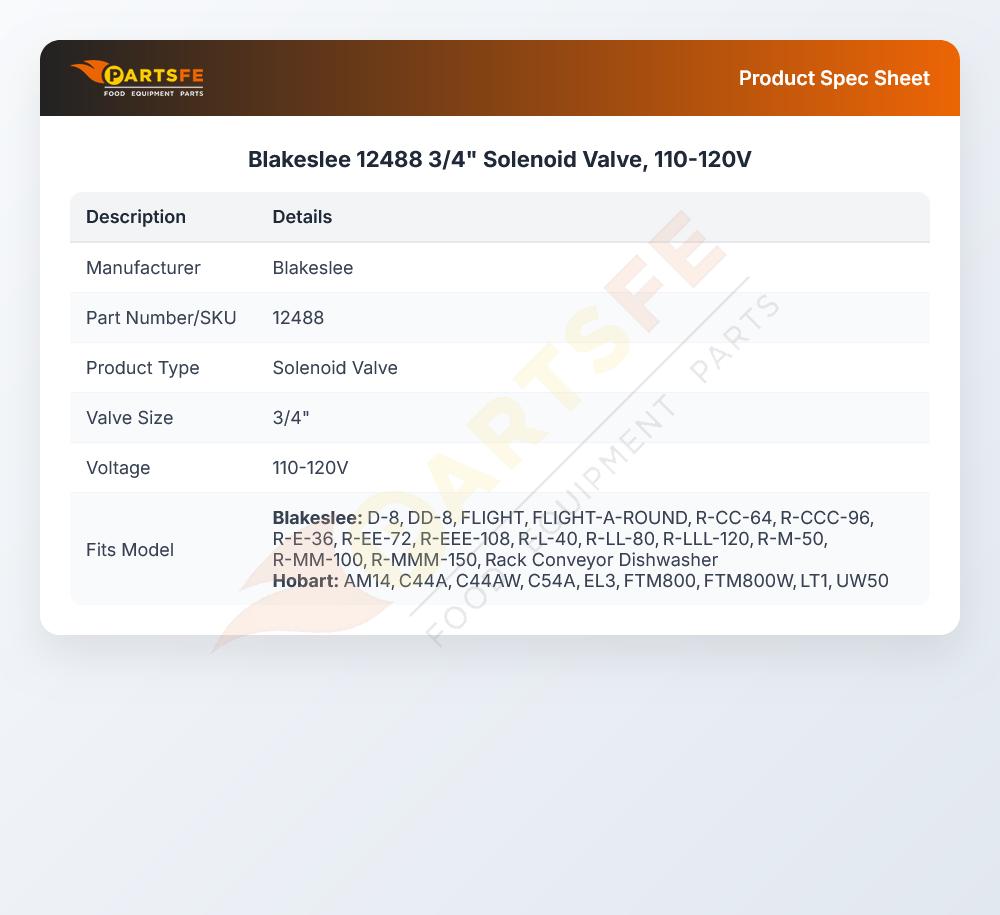 Blakeslee 12488  3/4" Solenoid Valve, 110-120V