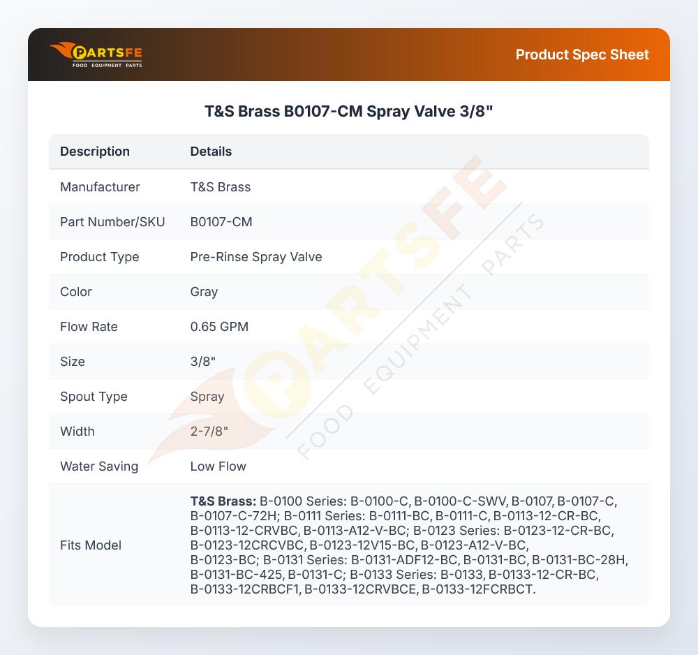 T&S Brass B0107-CM Spray Valve 3/8"