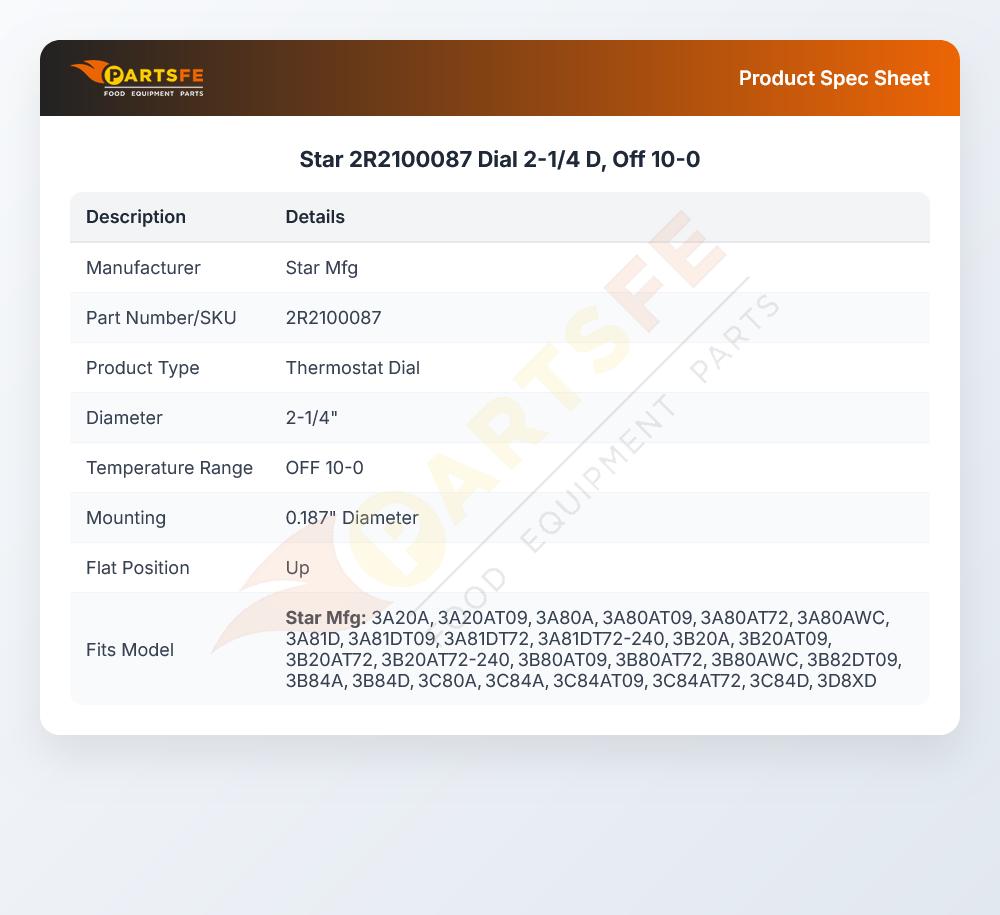 Star 2R2100087 Dial 2-1/4 D, Off 10-0