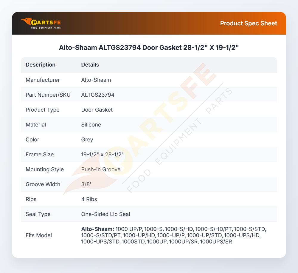 Alto-Shaam ALTGS23794 Door Gasket 28-1/2" X 19-1/2"
