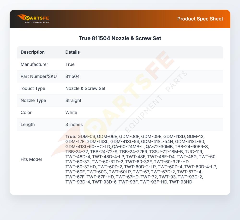 True 811504 Nozzle & Screw Set