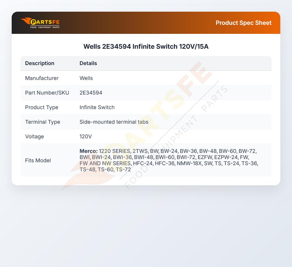 Wells 2E34594 Infinite Switch 15A 120V