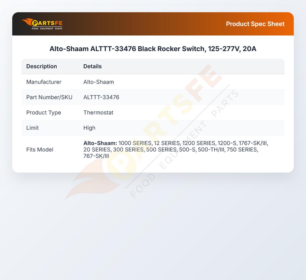 Alto-Shaam ALTTT-33476 Black Rocker Switch, 125-277V, 20A