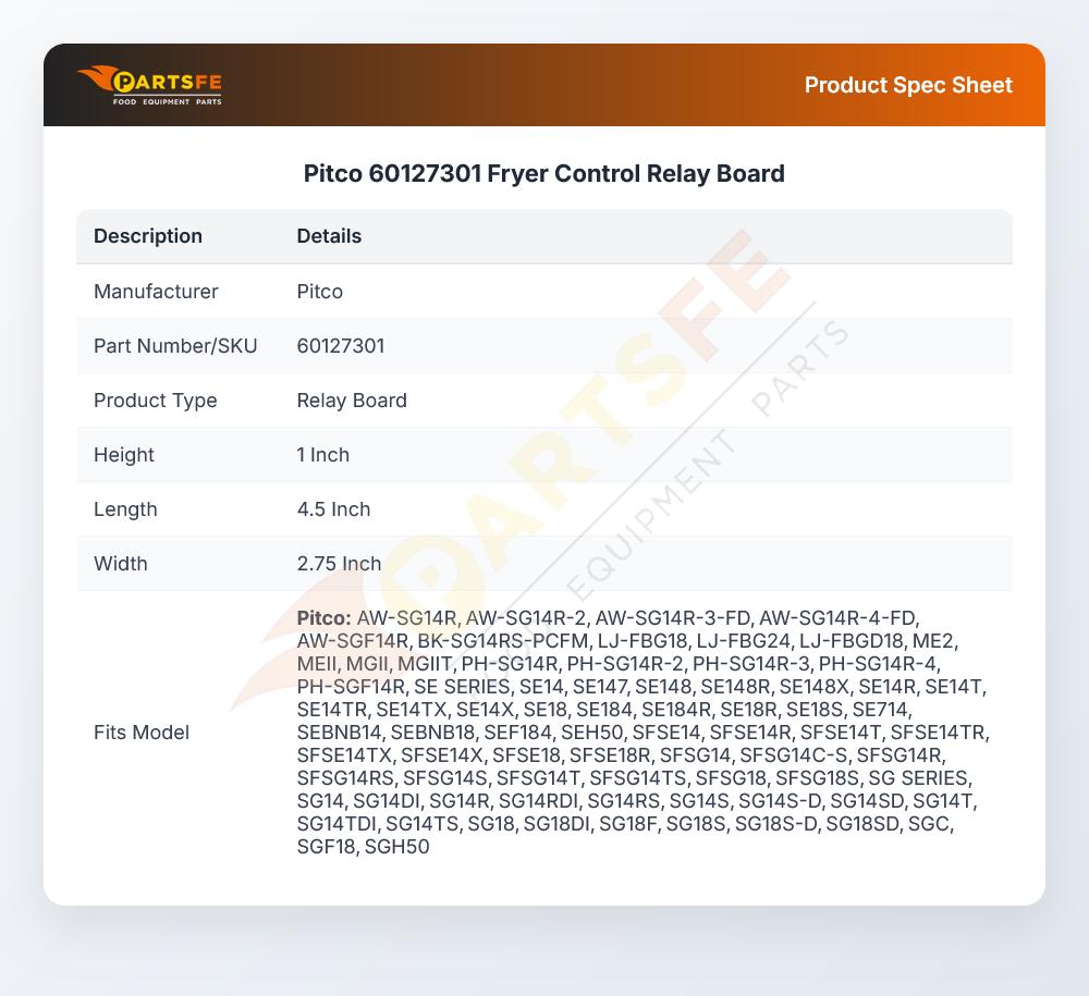 Pitco 60127301 Control Board Relay Class 2 24V