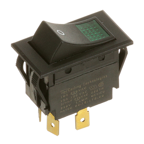 Hatco 02-19-178-00 Green Switch, Rocker, DPST, 250V 10A