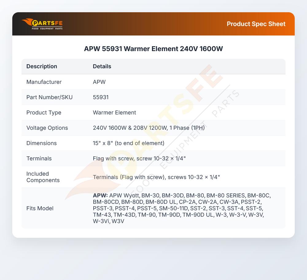 APW 55931 Warmer Element 240V 1600W