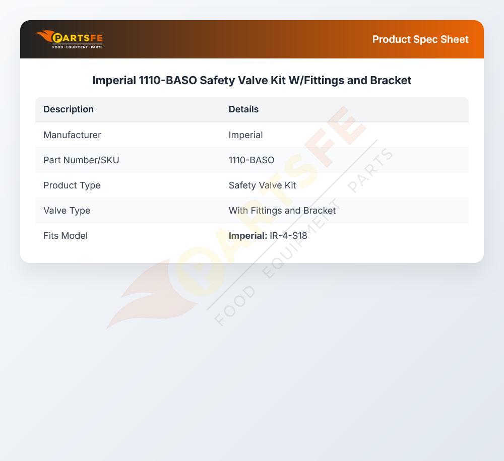 Imperial 1110-BASO Safety Valve Kit W/Fittings and Bracket