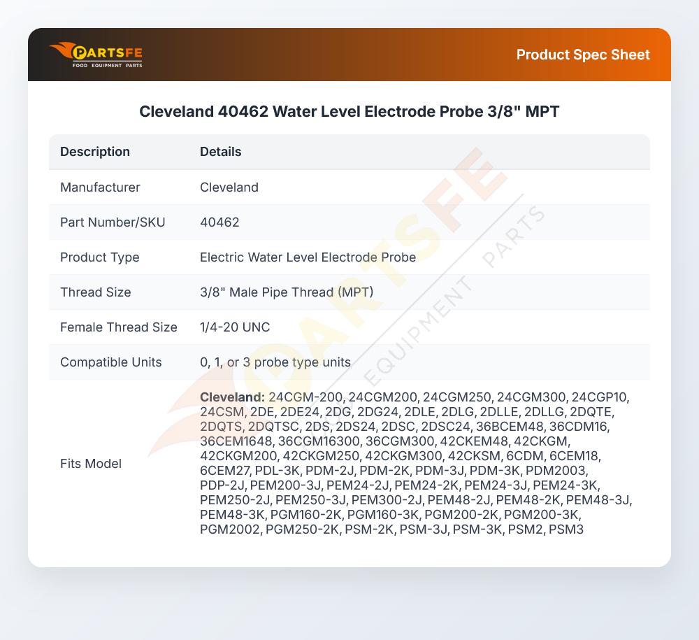 Cleveland 40462 Water Level Electrode Probe 3/8" MPT