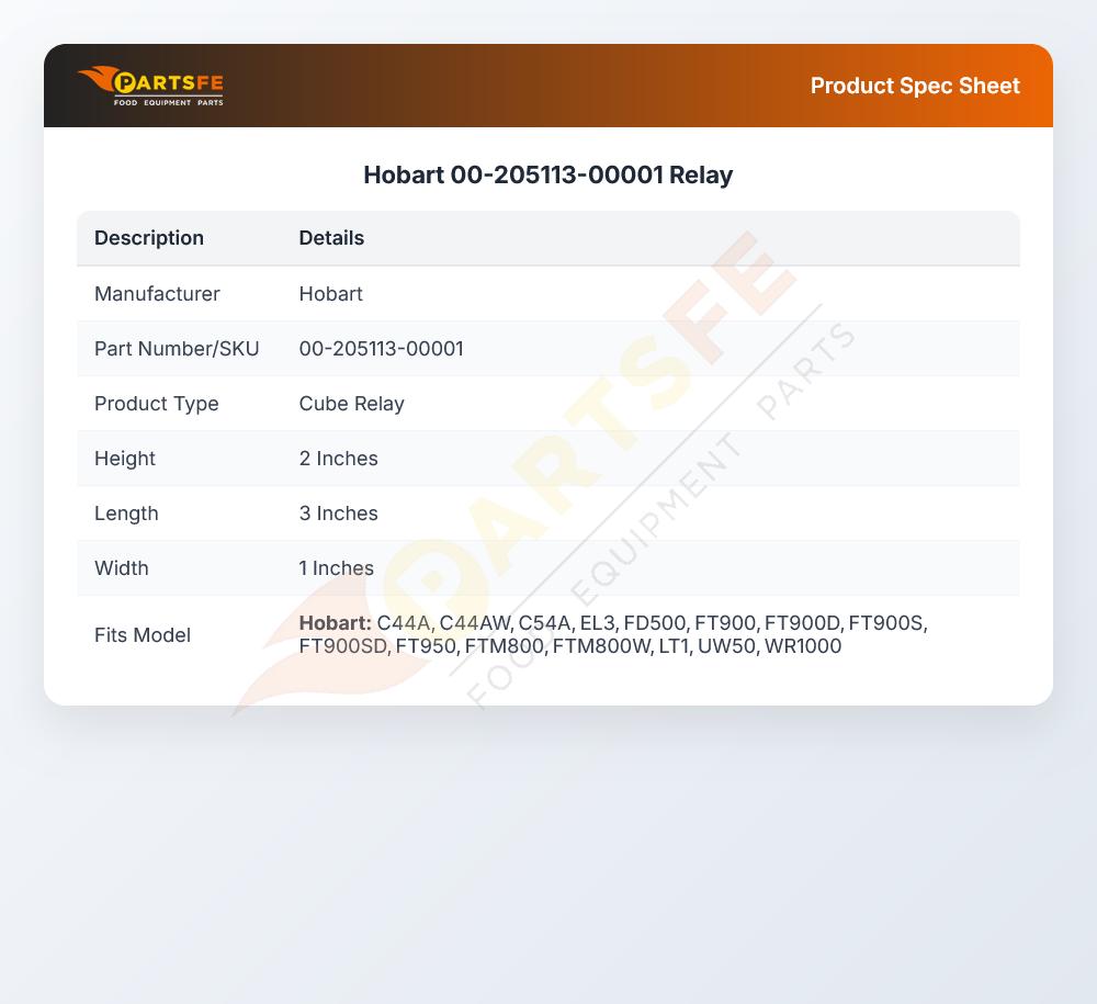 Hobart 00-205113-00001 Relay