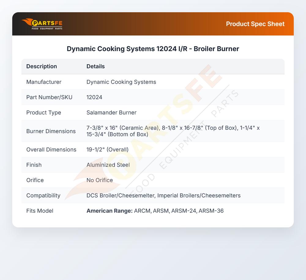 Dynamic Cooking Systems 12024 I/R - Broiler Burner