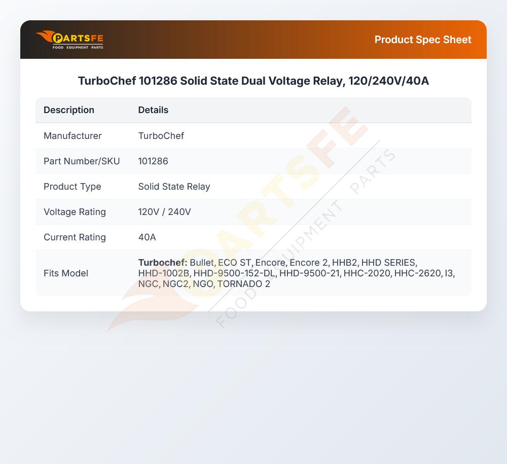 TurboChef 101286 Solid State Dual Voltage Relay,  120/240V/40A