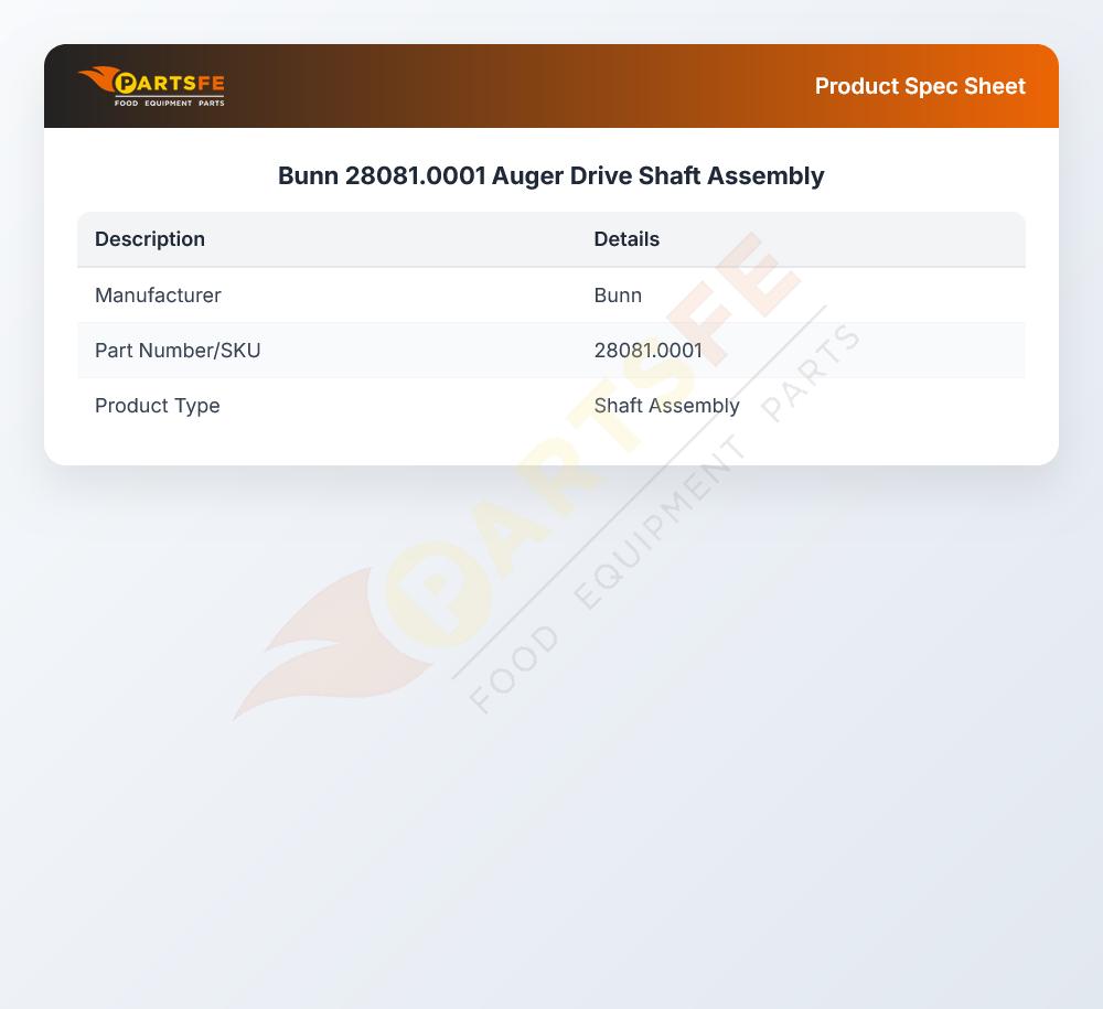 Bunn 28081.0001 Auger Drive Shaft Assembly