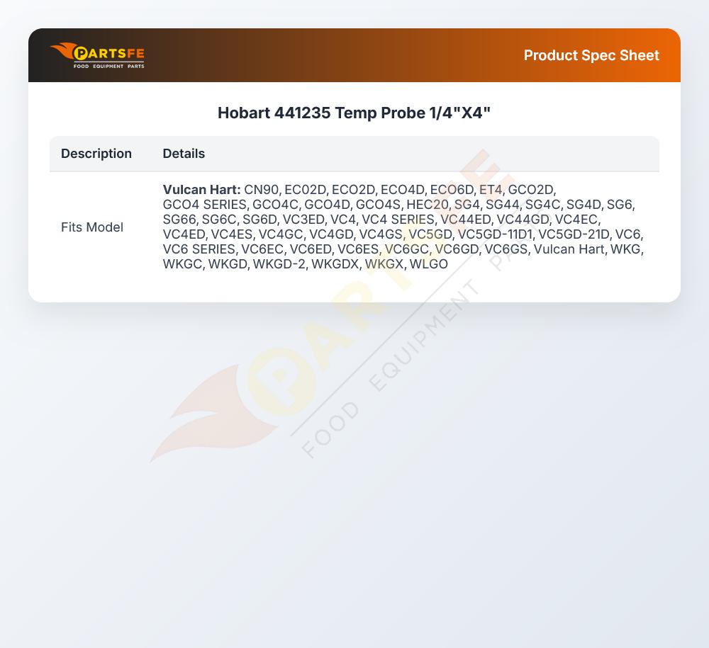 Hobart 441235 Temperature Probe Stainless Steel 1/4" X 4"