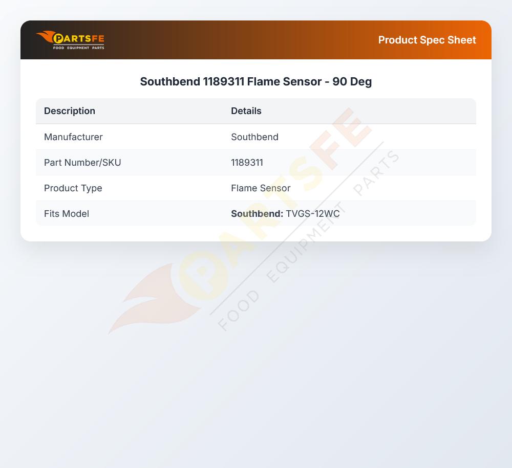 Southbend 1189311 Convection Oven Flame Sensor 90&deg;