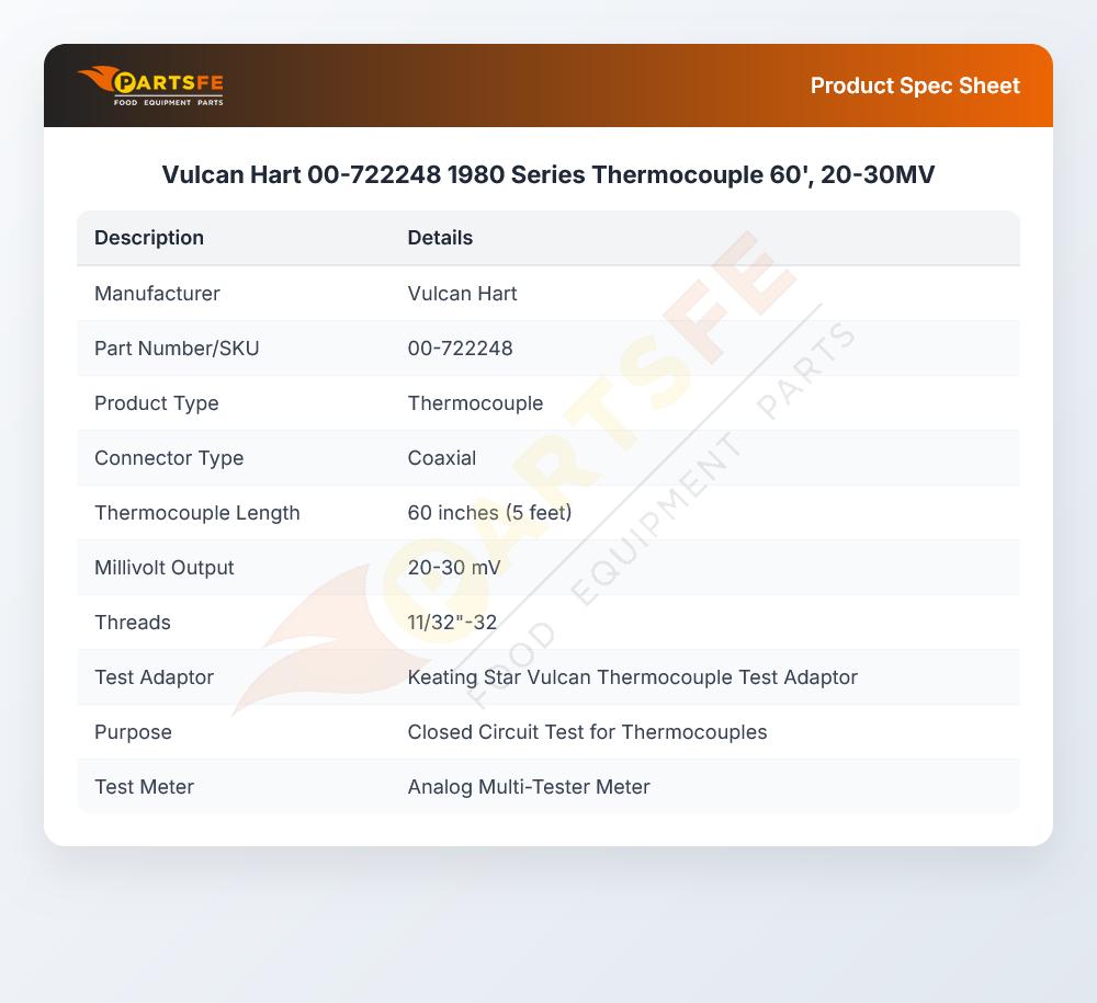 Vulcan Hart 00-722248 Thermocouple 60" 1980 Series