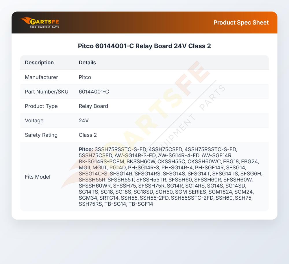 Pitco 60144001-C Relay Control Board 24V Class 2 SG
