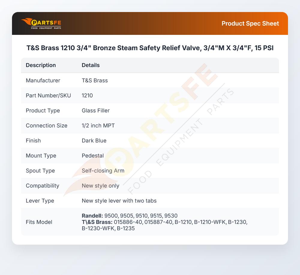 T&S Brass 1210 3/4" Bronze Steam Safety Relief Valve, 3/4"M X 3/4"F, 15 PSI