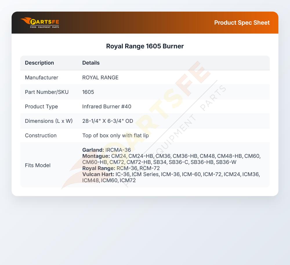 Royal Range 1605 Burner